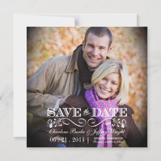 日付の磁気素朴写真を結婚保存 マグネット招待状 (正面)