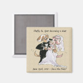 日付の磁石を保存する漫画の犬の結婚式 マグネット (正面/裏面)