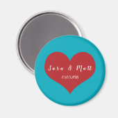 日付の磁結婚石を保存 |青+赤いハート マグネット (正面/裏面)