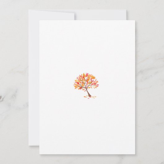 日付の秋のテーマの木平らなカードを救って下さい セーブザデート (裏面)