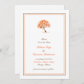 日付の秋のテーマの木平らなカードを救って下さい セーブザデート (正面/裏面)