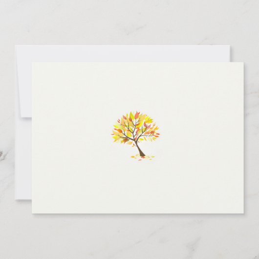 日付の秋のテーマの木平らなカードを救って下さい セーブザデート (裏面)