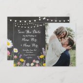 日付の素朴なチョークの野生花の招待を救って下さい セーブザデート (正面/裏面)