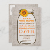 日付の素朴なバーラップのメイソンの瓶ひまわり以外 案内ポストカード (正面/裏面)