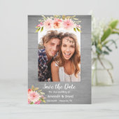 日付の素朴なフォトカードダリア花を保存 セーブザデート (スタンド正面)