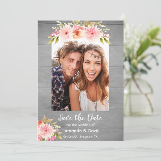 日付の素朴なフォトカードダリア花を保存 セーブザデート (スタンド正面)