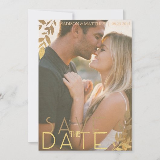 日付の素朴な招待のヴィンテージの金ゴールドを救って下さい セーブザデート (正面)