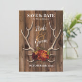 日付の素朴な木材の背景を〔雄ジカの〕枝角で保存 (スタンド正面)