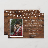 日付の素朴な木製の素朴な写真の招待を救って下さい セーブザデート (正面/裏面)