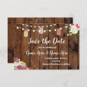 日付の素朴な瓶ライト木製の花の招待を救って下さい セーブザデート (正面/裏面)