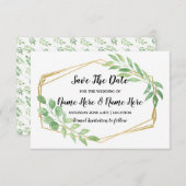 日付の素朴な金ゴールドフレームの葉の招待を救って下さい セーブザデート (正面/裏面)