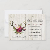 日付の素朴な(雄ジカの)枝角の雄鹿の花の招待を救って下さい セーブザデート (正面)