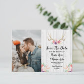 日付の素朴な(雄ジカの)枝角の雄鹿の花柄の写真を救って下さい セーブザデート (スタンド正面)