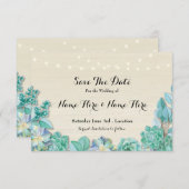 日付の素朴なSucculents真新しいライト招待を救って下さい セーブザデート (正面/裏面)