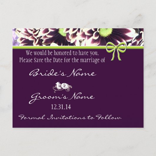 日付の紫とライムデイジーの保存 案内ポストカード (裏面)