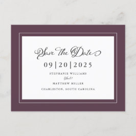 日付の紫の結婚スクリプエレガントトを保存モダンする 案内ポストカード
