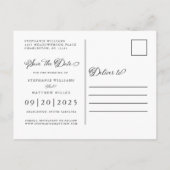 日付の紫の結婚スクリプエレガントトを保存モダンする 案内ポストカード (裏面)