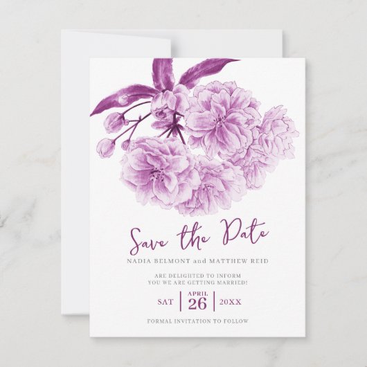 日付の紫結婚の花を保存 セーブザデート (正面)