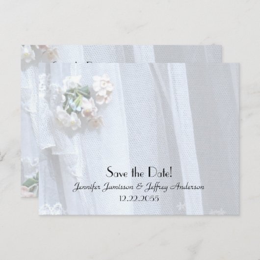 日付の結婚式のパーティーのレースの発表を保存 ポストカード (正面/裏面)