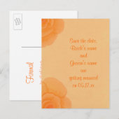 日付の結婚式はがき、オレンジ色のバラを保存 案内ポストカード (正面/裏面)