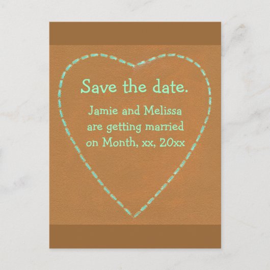 日付の結婚式はがき、ターコイズハートを保存 案内ポストカード (正面)