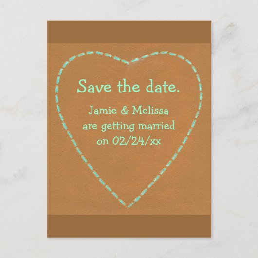 日付の結婚式はがき、ターコイズハートを保存 案内ポストカード (正面)
