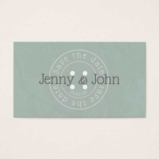 日付の緑とピンクのボタンの裁縫カードを保存 (正面)