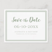 日付の緑と白結婚のを保シンプル存するモダン 案内ポストカード (正面)