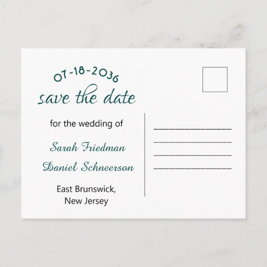 日付の緑と金ゴールド枠のはがきを保存 案内ポストカード (裏面)