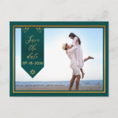 日付の緑と金ゴールド枠のはがきを保存 案内ポストカード (正面)