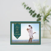 日付の緑と金ゴールド枠のはがきを保存 案内ポストカード (スタンド正面)
