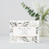 日付の緑のリーフエレガント金ゴールドの保存 ポストカード (スタンド正面)