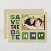 日付の緑の濃淡の色を結婚保存する 案内ポストカード (正面/裏面)