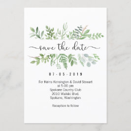 日付の緑の草木の招待状カードを救って下さい 招待状