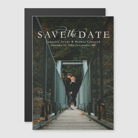 日付の縦写真をエレガント保存する マグネット招待状 (正面/裏面)