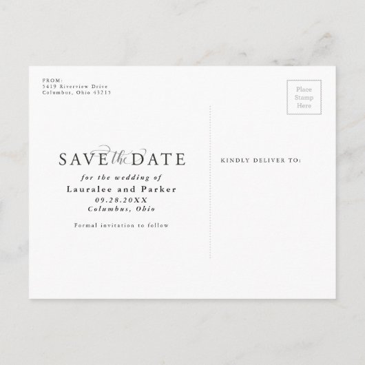 日付の縦型エレガント写真はがきを保存 案内ポストカード (裏面)