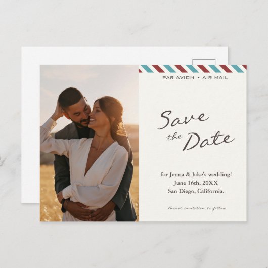 日付の航空便の手紙を保存 案内ポストカード (正面/裏面)