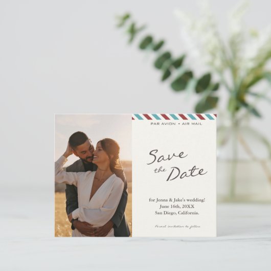 日付の航空便の手紙を保存 案内ポストカード (スタンド正面)