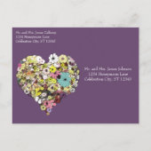 日付の花とハートの離れ形状を保存 案内ポストカード (裏面)