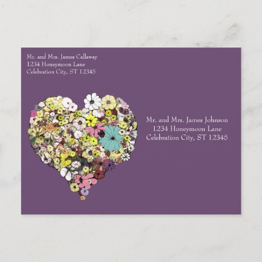 日付の花とハートの離れ形状を保存 案内ポストカード (裏面)