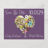 日付の花とハートの離れ形状を保存 案内ポストカード (正面)