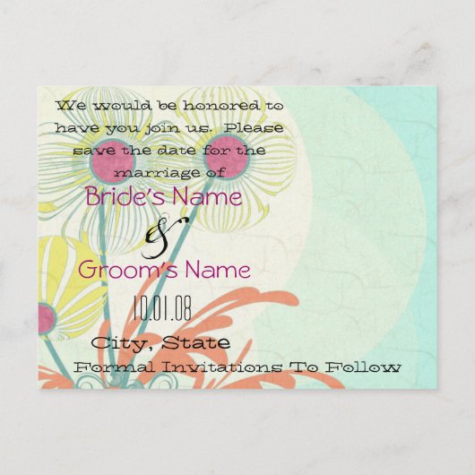 日付の花をお洒落鮮やかな色で保存 案内ポストカード (裏面)