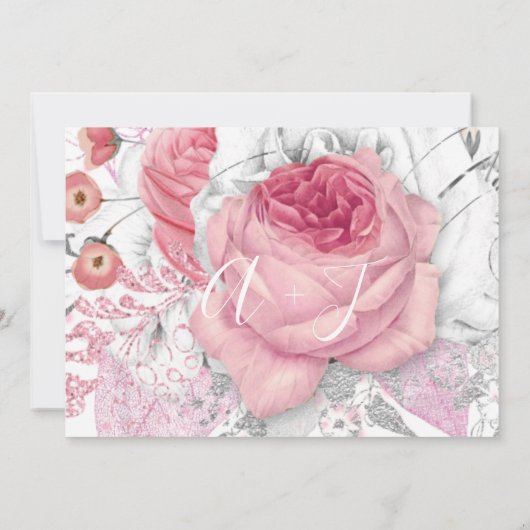 日付の花嫁の結婚バラモノグラムピンクを保存 セーブザデート (裏面)