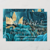 日付の花嫁フローラ結婚金ゴールドブルーティール(緑がかった色)の保存 セーブザデート (正面/裏面)