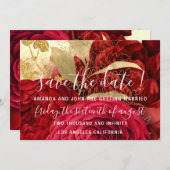 日付の花嫁結婚フローラ金ゴールド赤いバラを保存 セーブザデート (正面/裏面)