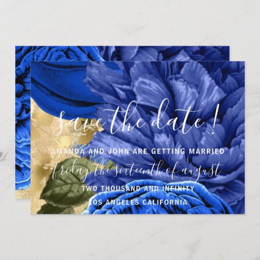 日付の花嫁結婚フローラ金ゴールド青を保存 セーブザデート (正面/裏面)