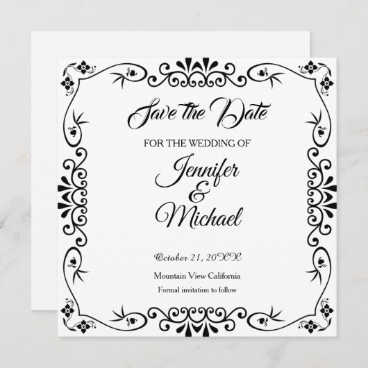 日付の花結婚柄を保存 セーブザデート (正面/裏面)