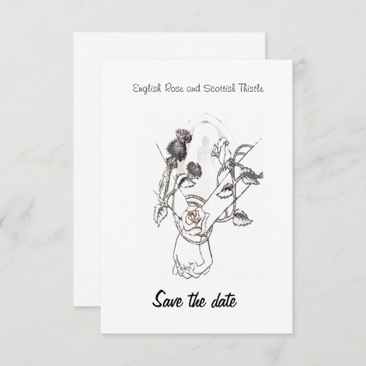 日付の英国のばら色およびスコットランドのアザミを救って下さい セーブザデート (正面/裏面)