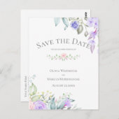 日付の薄紫と淡い色のピンクの花を保存 ポストカード (正面/裏面)