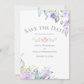 日付の薄紫と淡い色のピンクの花を保存 招待状 (正面)